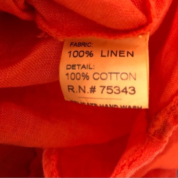 Bella Umbra 100% Linen Lagenlook Tunic Top Size 2X Orange Rolled Short Sleeve - Picture 6 of 6